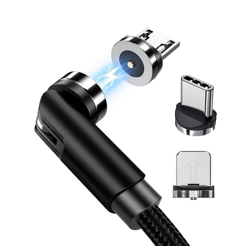 Magnetic Charging Cables 3in1, 540° Rotation Cable Sets for Smartphones (0.6ft+6.6ft), Black, 6pcs