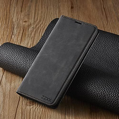 ZZXX Galaxy A52 5G Case Wallet with Card Holder, Magnetic Soft Leather Flip Fold Case, Black, 6.5 Inch