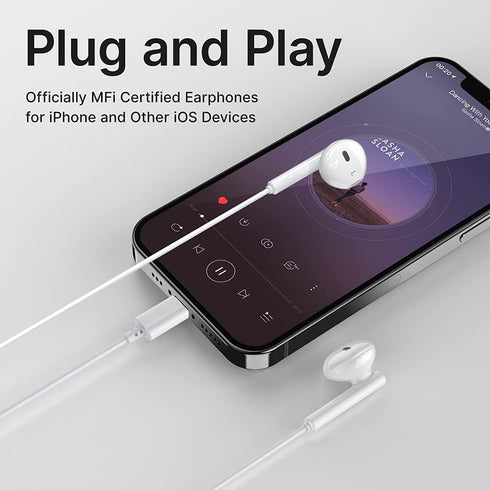 MFi Certified iPhone Wired Lightning Headphones for 11, 12 Pro Max, 13, 14, XR, SE - Earbuds with Microphone & Volume