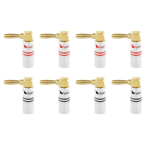 Nakamichi Excel Series 24k Gold Plated Right Angle Banana Plug 12-18 AWG 4mm for Speakers, 8 Pcs (4-Pairs)
