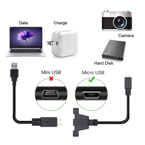 cablecc Micro USB 5Pin Male to Female Extension Panel Mount Type Cable, 50cm