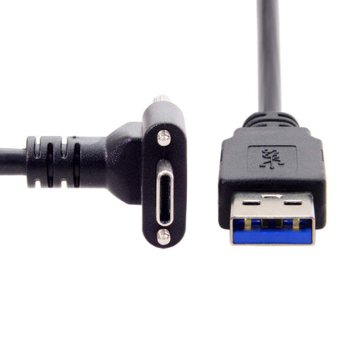 JSER Down Up Angled USB 3.1 Type-C Dual Screw Locking to Standard USB3.0 Data Cable 90 Degree for Camera