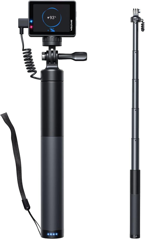 WOLFANG GB2200 Rechargeable Selfie Stick with 2600mAh Rechargeable Battery, Selfie Stick Black Rotation