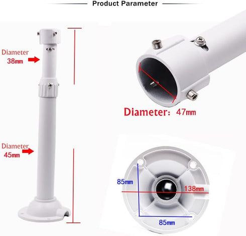 Security Camera Mounting Bracket Extender Pole I-Type, 30-60cm Adjustable Ceiling Mount for CCTV IP Camera