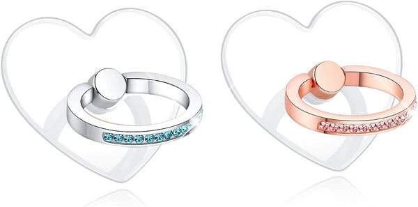 Transparent Heart Rhinestone Cell Phone Ring Holder, Bling Bling Sparkle Pink Diamond Grip Stand (Silver/Rose Gold)