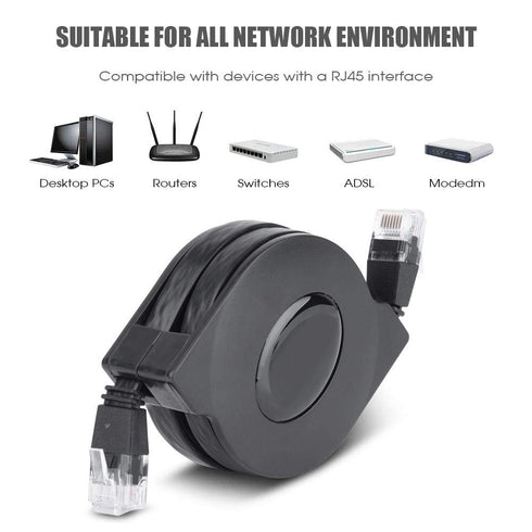 Sonew CAT6 Ethernet Cable - Adjustable Retractable RJ45 LAN Network Cable, High Speed, 2m/6.6ft, Black
