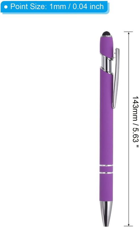 PATIKIL Ballpoint Pen with Stylus Tip, 12 Pack 2 in 1 Metal Pen Black Ink 1.0mm Medium Point Stylus Pen for Touch Screens Style 1, Purple