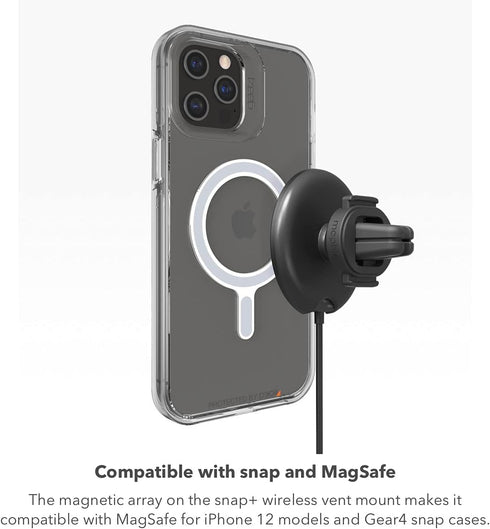 mophie Snap+ Wireless Vent Mount Universal Charger, 15W Charging for iPhone 12 Models & Qi-Enabled Devices