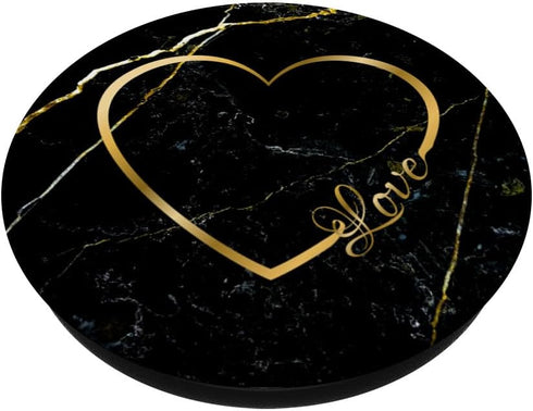 Love Heart Gold Black Marble-Look Cute for Girls Women Her PopSockets PopGrip: Swappable Grip for Phones & Tablets PopSockets Standard PopGrip