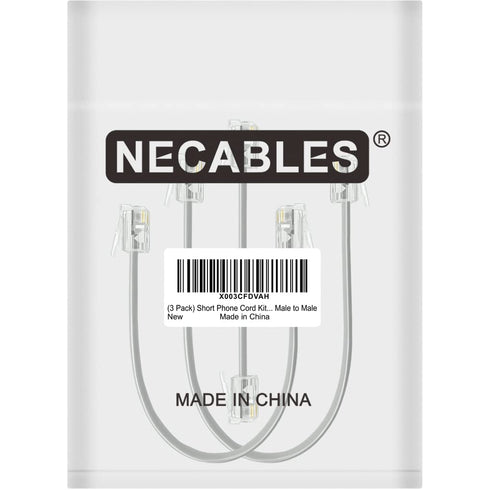 3Pack Short Phone Cord Kit for Landline, 3, 6, 8 inch RJ11 6P4C Male to Male Telephone Cord