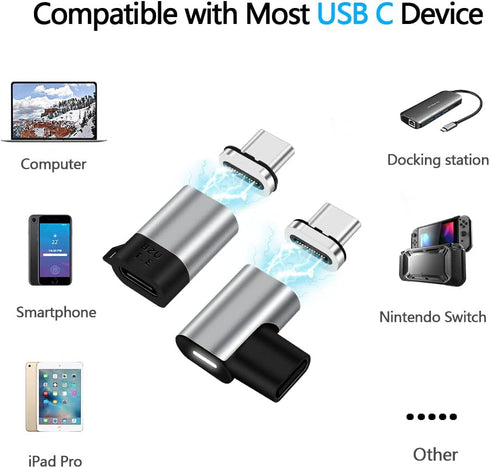 USB C Magnetic Adapter 24Pins Type C Connector, Straight + Right Angle, 4K@60HZ PD 100W Fast Charging, 10Gb/s Data