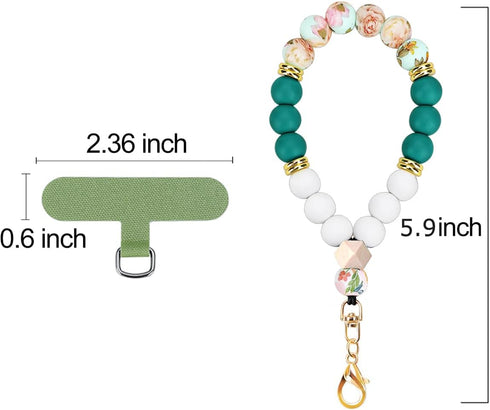VICHUNHO Marble Silicone Beaded Phone Wrist Strap, Cellphone Lanyard with Tether Tab, Elastic Hands-Free Wristlet