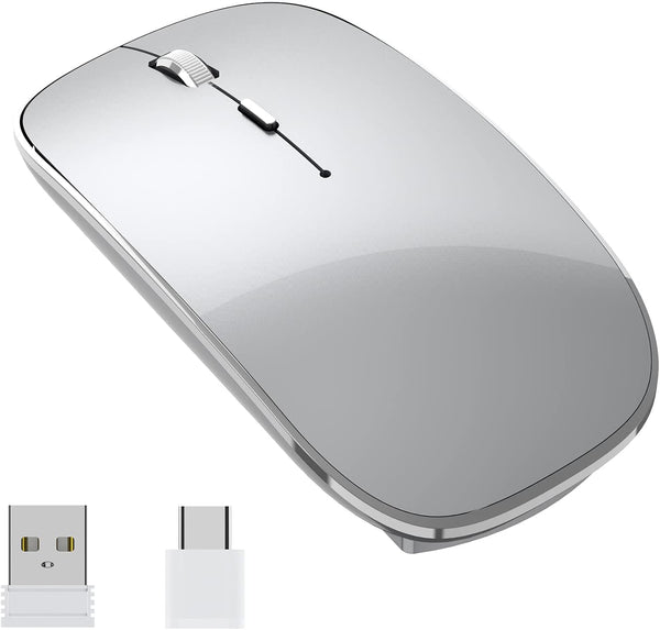 Wireless Mouse Chargeable, Portable Silent USB and Type-C Dual Mode Mouse, 3 Adjustable DPI for Laptop, Mac, PC (Q23S