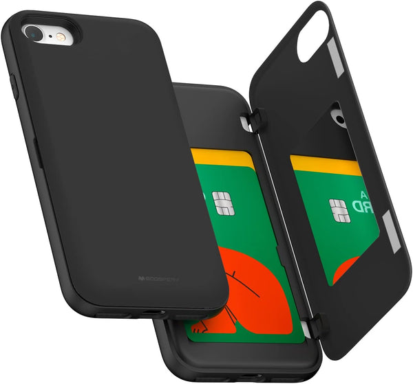 GOOSPERY Wallet Case for iPhone SE 2022/iPhone 7,8, Auto Magnet Closure, 2 Card Holder, Black