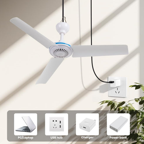 Small USB Ceiling Fan 19.7”Portable Hanging Fans for Power Bank Indoor Outdoor RV Bed Room Desk Boat Coop Travel Tent Canopy Cubicle Mini 3 Blades Silent Fan,Various USB ports by NPKRRSK