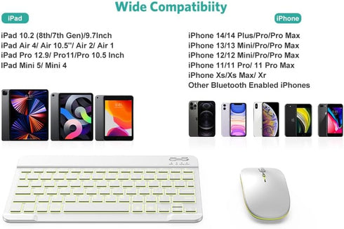 TECURS Bluetooth Keyboard and Mouse Combo for iPad, 7-Color Backlit Rechargeable Wireless Keyboard & Mouse
