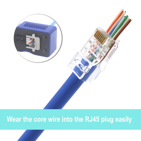 VCE 50-Pack RJ45 Cat6 Pass Through Connectors, Gold Plated Cat 6/Cat 5e RJ45 Ends for Solid or Stranded UTP Network