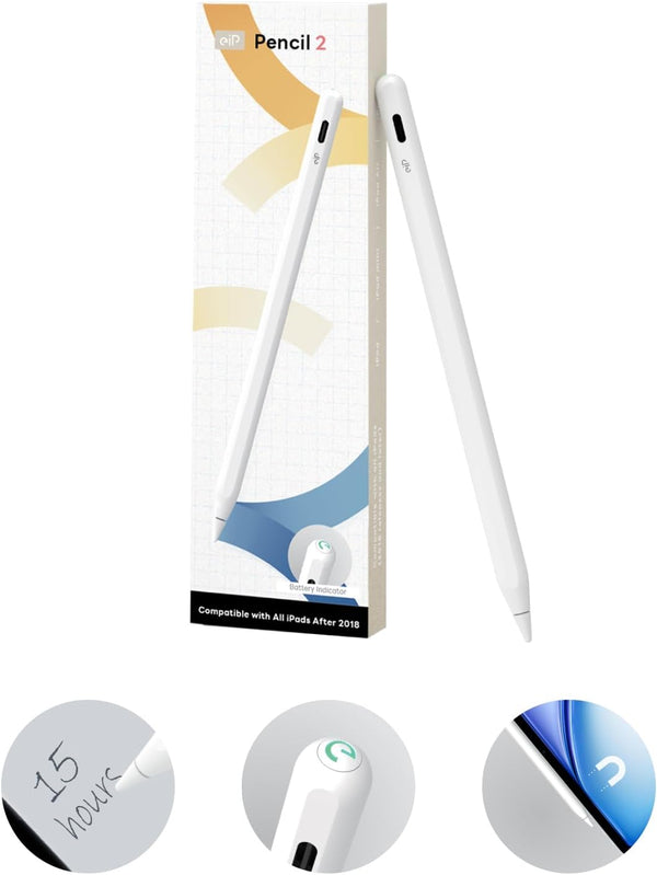 eiP Pencil 2 for iPad 2024-2018, Full Magnetic, 0.1mm Pixel Precise, 2X Durable Tips, Palm Rejection Stylus Pen