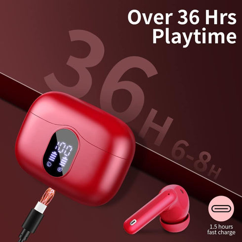 Wireless Earbuds Bluetooth 5.3 Headphones, Bass Stereo Ear Buds with Noise Cancelling Mic, LED Display, in Ear