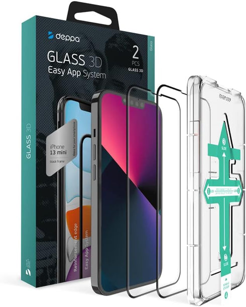 Deppa Premium Screen Protector for iPhone 13 Mini (5.4 Inch) - 2 Pack Tempered Glass Full Coverage with Easy