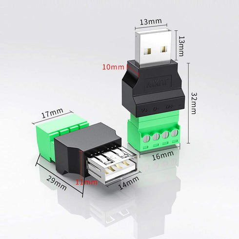 4Packs USB 2.0 Type A Male/Female to 4 Pin Screw Terminal Block Connector, Portable Pluggable Type Adapter