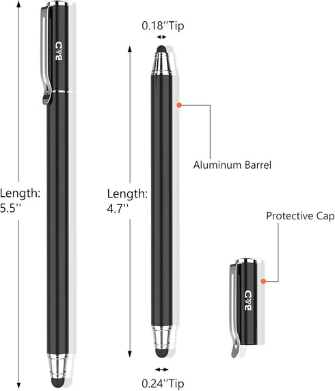 2-in-1 Universal Capacitive Stylus Pen for All Touch Screen Tablets & Cell Phones with 20 Extra Replaceable Tips (Pack