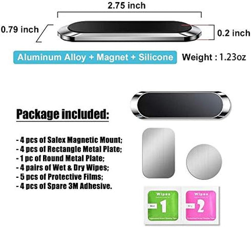 SALEX Flat Magnetic Phone Mounts 3 Pack, Black Cell Phone Holder for Car Dashboard, Wall, Truck, Universal Mount Kit