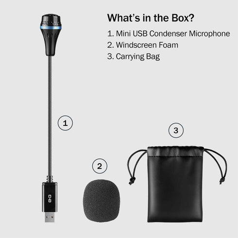 Mini USB Microphone for Laptop and Desktop, Gooseneck & Universal USB Sound Card, Ideal for Remote Work