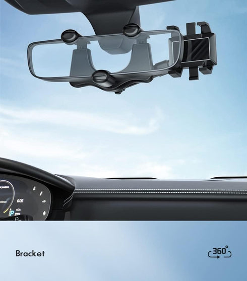360° Rotatable Smart Phone Holder, Adjustable Telescopic Mount Bracket for Car Rearview Mirror