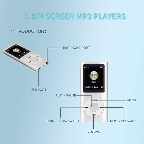 Gugxiom MP3 MP3 MP3 1.8 Inch MP3, 64G Music Player, Player, Portable Players, Slim LCD Screen, with Earphone, Supports