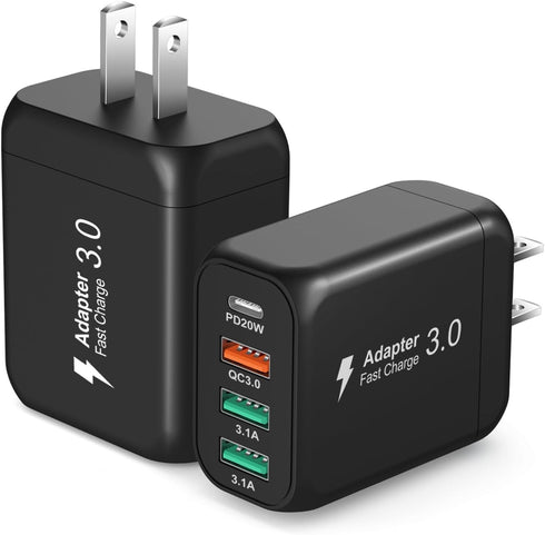 OKRAY 2-Pack USB C Charger Block, 40W 4-Port Type C Wall Charger Plug, QC+PD3.0 Fast Charging for iPhone 15, Galaxy