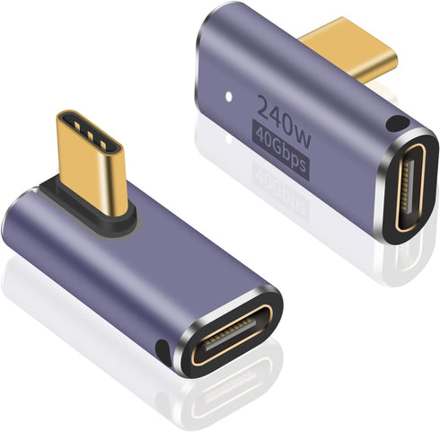 Poyiccot USB C Right Angle Adapter 240W, 90 Degree USB C Male to Female Extender, Supports 8K Video, 2pcs