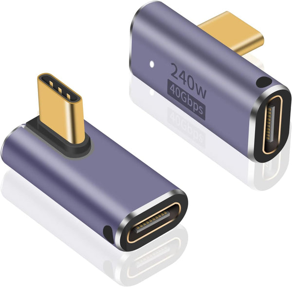 Poyiccot USB C Right Angle Adapter 240W, 90 Degree USB C Male to Female Extender, Supports 8K Video, 2pcs