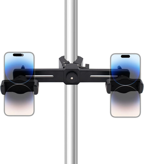SnowTing Universal Dual Phone Holder with Crab Clamp, 360 Rotation Adjustable Clip Stand