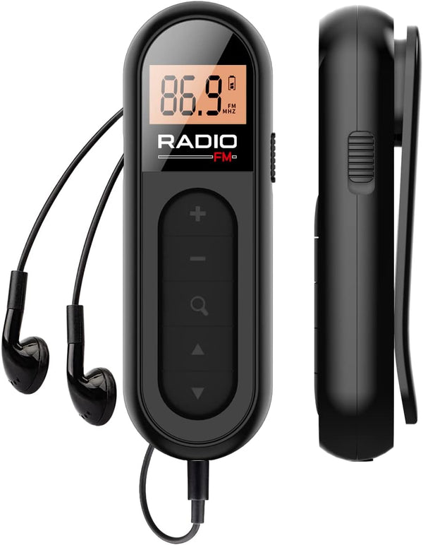 FM Radio, Rechargeable Portable Pocket Transistor Radio with Best Reception, LCD Digital Tuning, Black