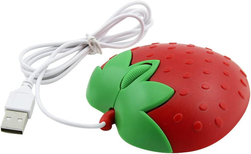 Wired Cute Strawberry Mouse, Small Computer Mouse for Laptop, Pocket Silent USB Optical Mini Corded Mouse, 3 Buttons,