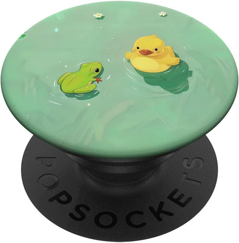 Cute Kawaii Duck & Frog Green Water Lake PopSockets Standard PopGrip for Teenage Girl