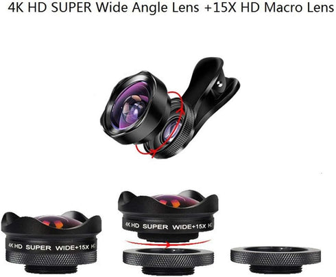 Andoer 4K Smartphone Camera Lens 0.45X Wide Angle and 15X Macro Phone Lens with Universal Clip