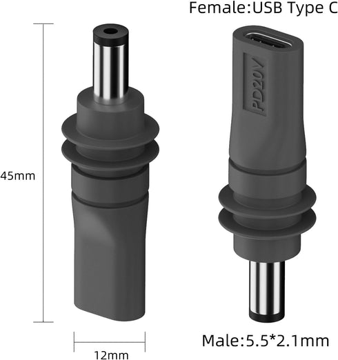 Jadebones 2 Pack 20V/65W+ USB C Female to DC Male Power Cable Adapter for Starlink Mini, Work with Type-C PD Source