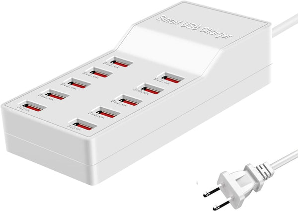 USB Charger Station, 10-Port 50W/10A Multiple USB Charging Station for Smartphones, Tablets, and Other USB Devices