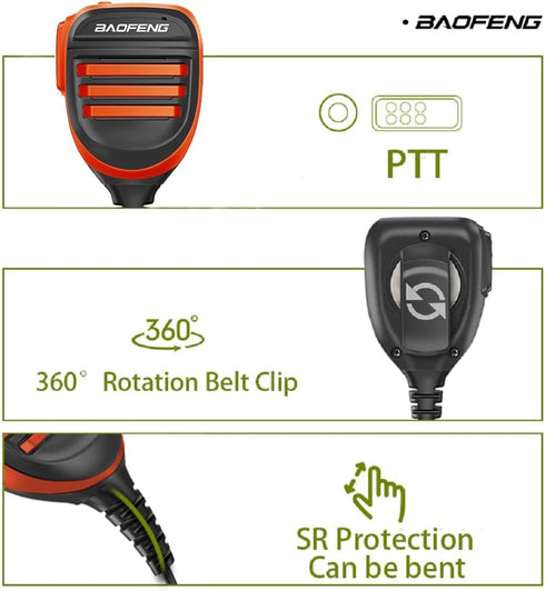 BAOFENG BF-F8HP Waterproof Dual PTT Handheld Microphone Speaker, Upgrade of Original BF Mic for GMRS Ham Radio
