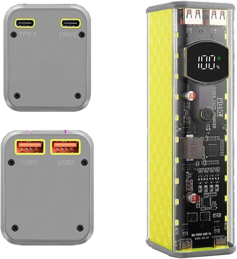 RichVibe 22.5W 45W 45W) Solder-Free Portable Power Bank Case Transparent DIY Battery Box for Cells with PD QC Fast