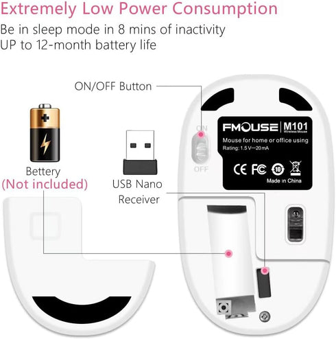 Wireless Mouse with Nano Receiver for PC, Laptop, Notebook, MacBook, Less Noise, Portable Mobile Optical Mice