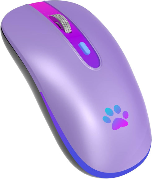FUWANG Wireless Mouse, Rechargeable LED Bluetooth Mouse, Portable USB Optical 2.4G Wireless Computer Mice (Purple)