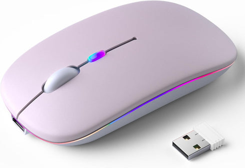 Wireless Bluetooth Mouse, Rechargeable LED Dual Mode Mouse (Bluetooth 5.2 and USB Receiver) for Laptop/Desktop