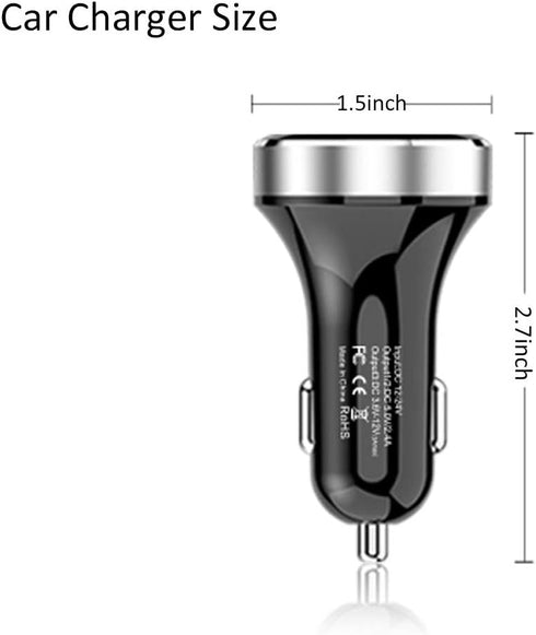 LIHAN 3 USB Car Charger - 12V/24V Voltage Meter, QC3.0 Output, Compatible with iPhone, iPad, Samsung