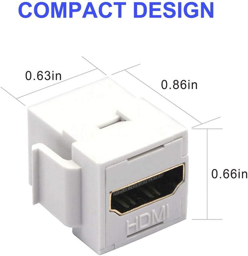 VCE 4K HDMI Keystone Jack 6-Pack, HDMI Female to Female Adapter Coupler for Keystone Wall Plate, White