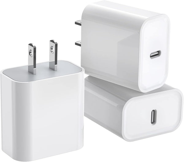 3Pack iPhone 15 Charge Block, USB C Charger Adapter, 20W Power Delivery Fast Charging Block for iPhone 15/14/13