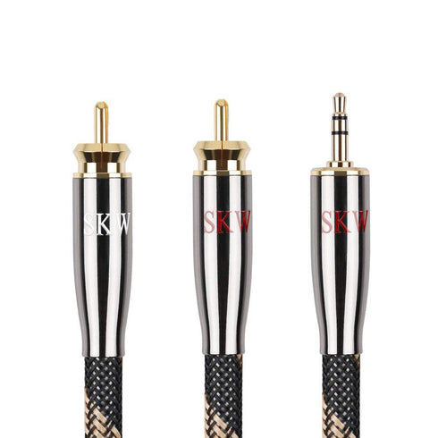 SKW Audiophile 4.9ft Ultra-high Purity Copper Audio Cable 3.5mm Male to 2 RCA Male Y Splitter Adapter