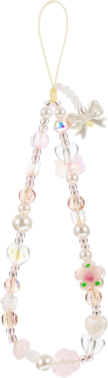 HaiFafafaing Pink Camera Charm Strap Beaded Digital Phone Charm Wrist Strap Keychain Wristlet